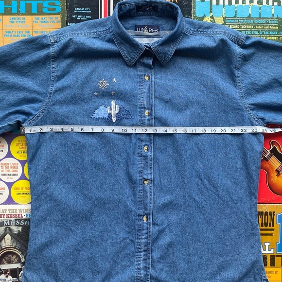 Custom Upcycled Vintage Denim Shirt W/ Music Feeds The Soul Embroidered Patch - Picture 13 of 16